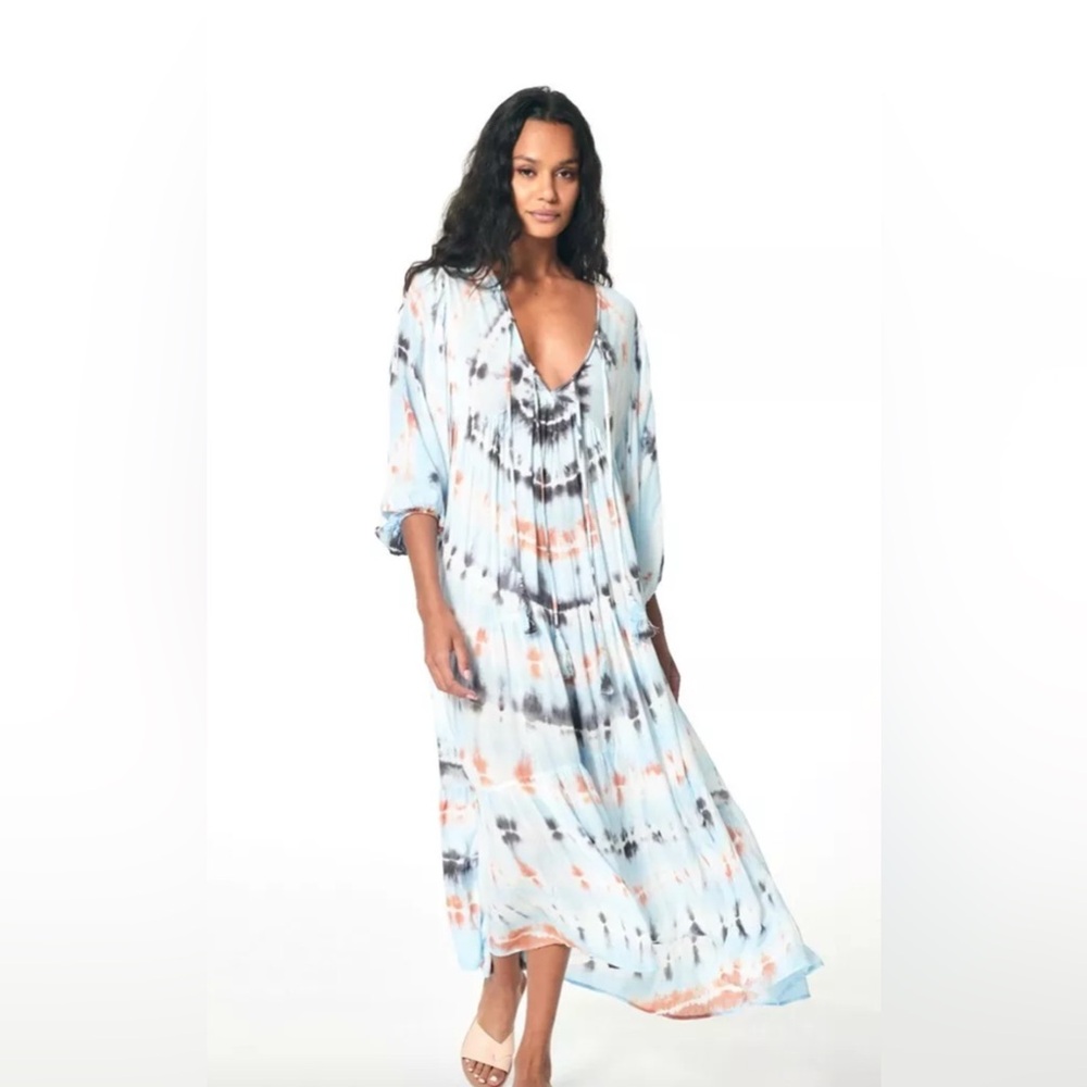 Young Fabulous & Broke Dawn Balloon Sleeve Tie Dye Dress Tangerine Radial. M - Picture 5 of 12